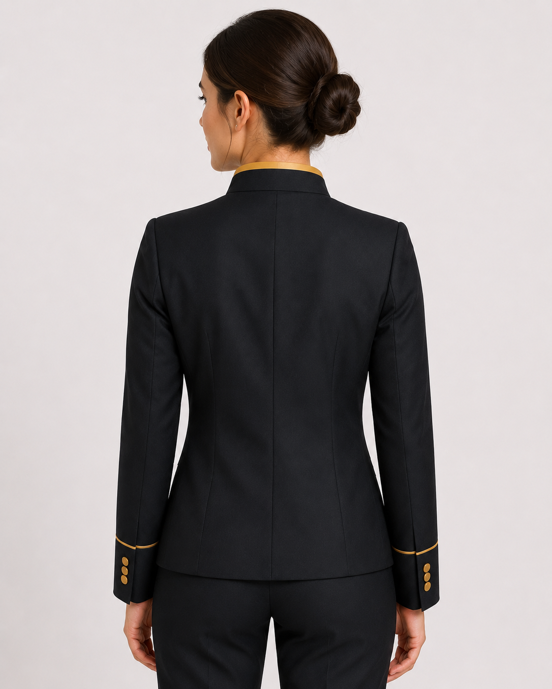 Premium Women's Hotel Staff Uniform Jacket – Black & Gold - Image 2