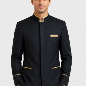 Executive Hotel Staff Uniform Jacket – Black & Gold (Men)