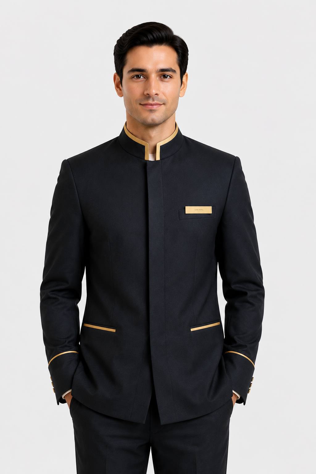 Executive Hotel Staff Uniform Jacket – Black & Gold (Men) - Image 1